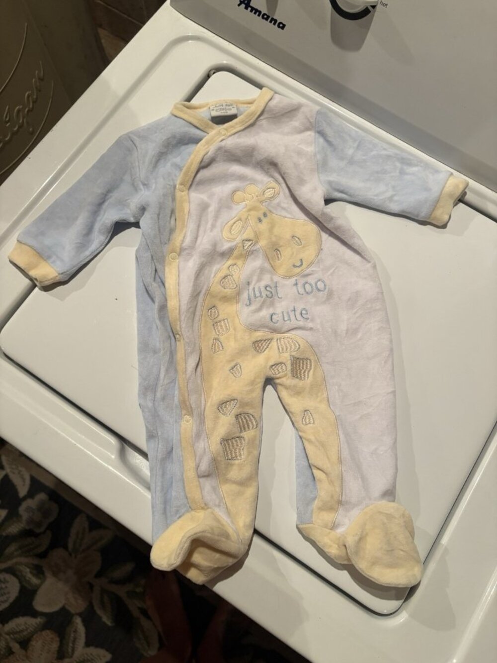 vintage velour baby sleeper Giraffe Just Too Cute size 3-6 month